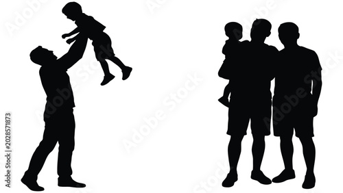 Billede på lærred Family members enjoy quality time together as they stand and play in this simple black silhouette