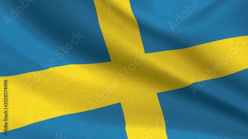 Seamless 3D video of the Sweden flag fluttering in the wind looping