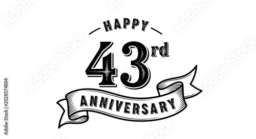Happy 43rd Anniversary Vintage Style Typography Design.