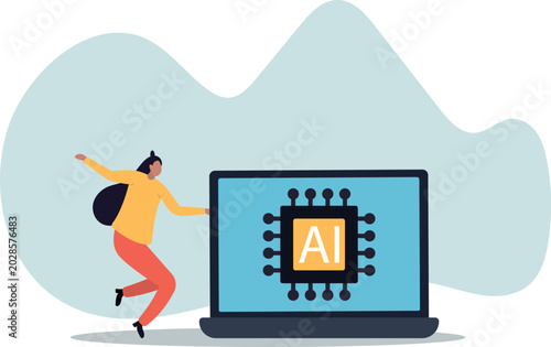 Working with AI artificial intelligence, technology helping or support success work, AI prompt engineer or robot assistance. human life and situation.vector illustration.