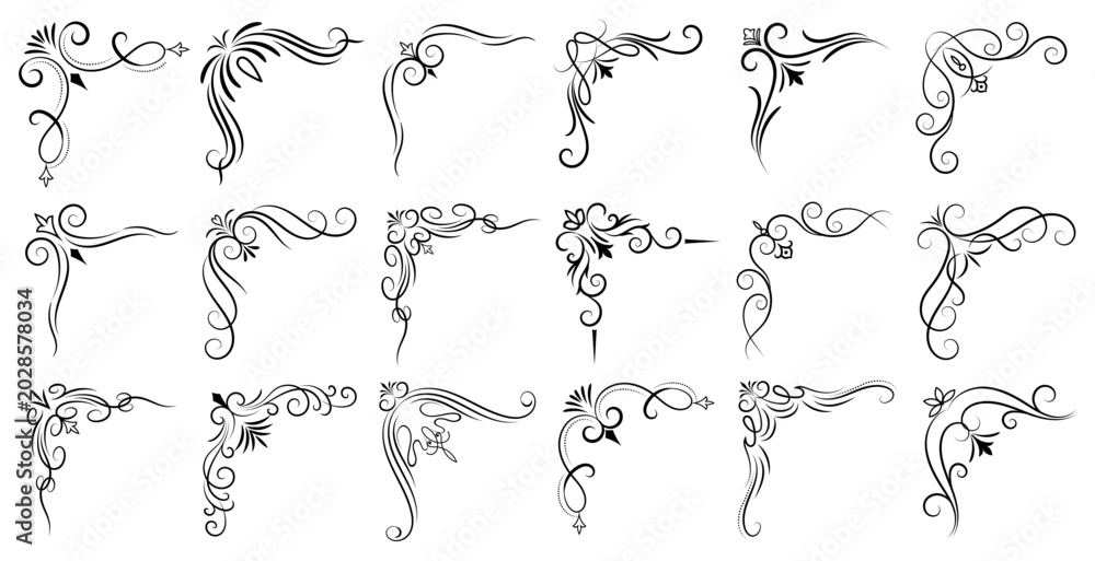 Fototapeta premium luxury ornate corners baroque rococo filigree floral scrollwork antique vector set
