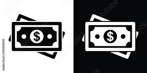 Schilderij op canvas Two dollar bills cash icon