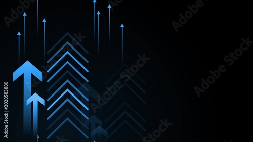 Dark abstract background with multiple upward-pointing arrows animation, minimalist design suggesting growth and progress