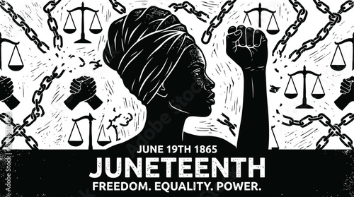 Quadro em tela Black woman with raised fist celebrating.