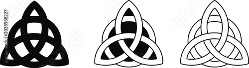 Tableau sur toile Celtic triquetra knot vector icon set featuring traditional trinity symbols with interlaced circular geometric patterns for decorative pagan design