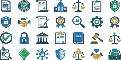 Photos Legal Compliance and Regulatory Governance Icon Set Featuring Contracts, Policy