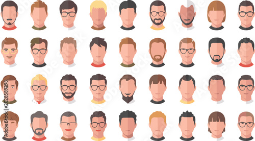 Canvastavla Flat male avatar vector collection with beard glasses and hairstyle portraits is