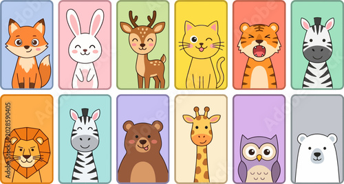 Photography Collection of cute wild animals and forest creatures illustrated in a flat vecto