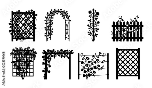 Photos Garden Trellis Vector Icons: Arches, Fences, and Lattice Designs with Climbing P
