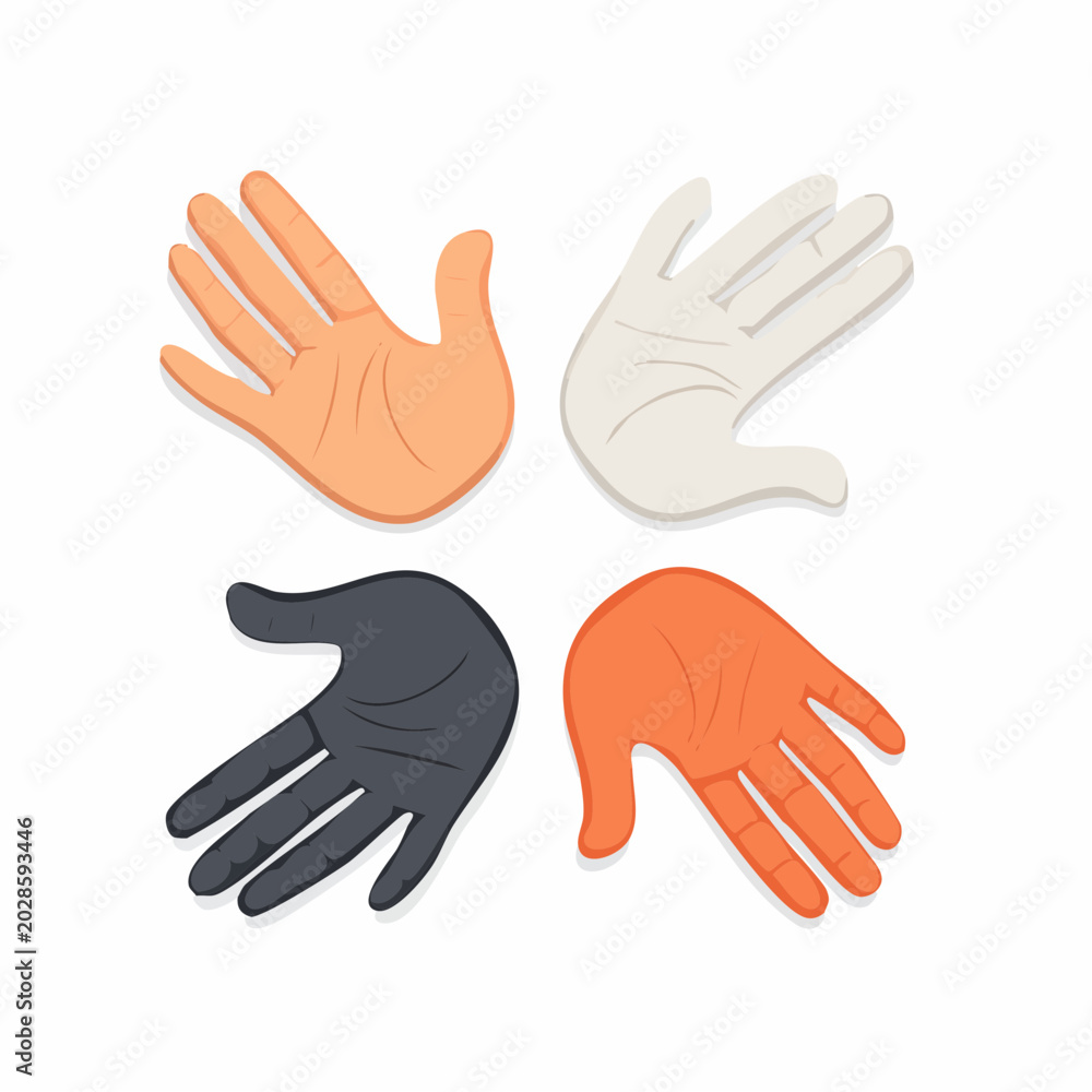 Fototapeta premium Four Hands of Different Skin Tones