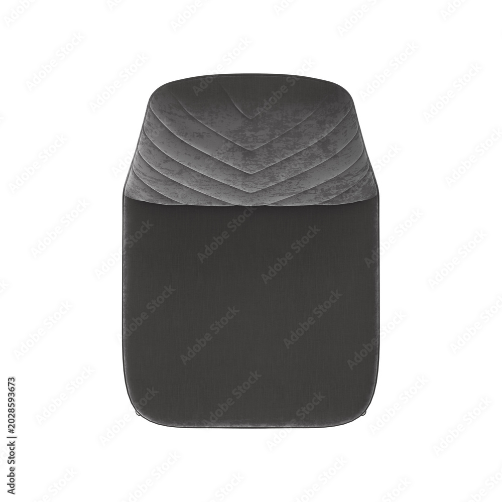 Fototapeta premium Modern Chevron Quilted Gray Velvet Dining Chair Top View on White Background