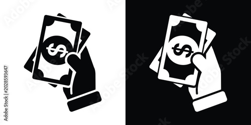 Cuadro en lienzo Businessman hand holding a fan of dollar bills cash money icon