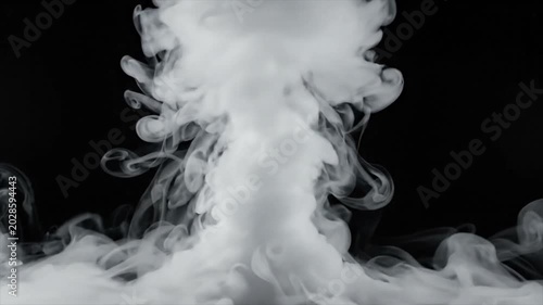 White Smoke Rising on Black Background Abstract Atmospheric Motion.