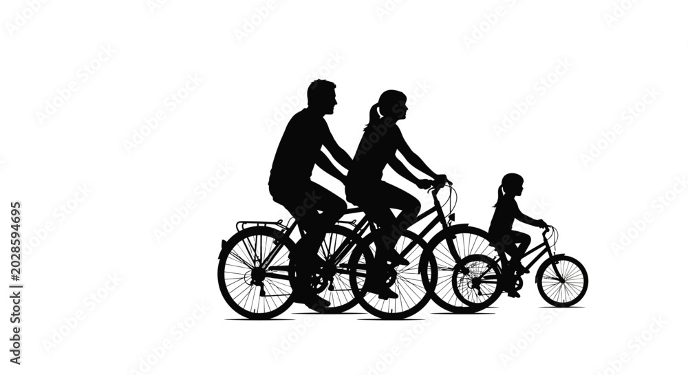 Fototapeta premium Family cycling together on bicycles black silhouette