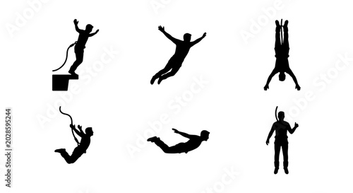 Photos Bungee Jumping Silhouette Icons, Extreme Sports Vector Set, Adrenaline Activity