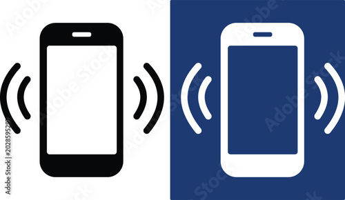 Quadro em tela Smartphone with sound waves icon set in black and white and blue variations