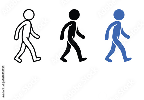 Bild auf Leinwand Three walking person outline solid black and blue walking person stick figure wa