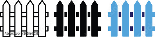 Φωτογραφία Picket fence rural farm boundary flat vector icons illustration design set