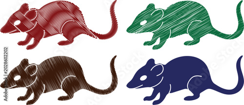 Photos A set of four stylized rat silhouettes featuring a unique scribble texture effect