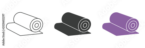 Fotografía Three rolled up mats in outline solid and purple colors yoga mat exercise mat fi
