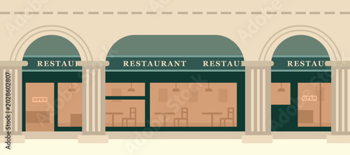 Bild auf Leinwand Restaurant Facade with Arches and Columns Illustration