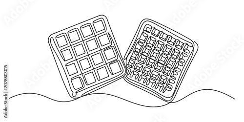 Fotografi Two delicious belgian waffles drawn with a single continuous line style for mini