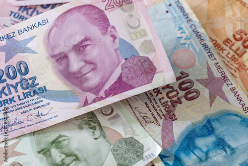 Photos Turkish Lira Banknotes Background Top View Full Frame