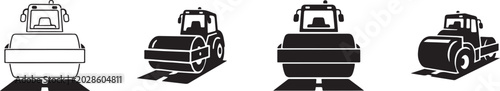 Road Roller Icon for Road Construction and Work in Progress Sign.