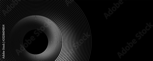 Create a bold look with a centric circle background featuring vector graphics of sound waves.