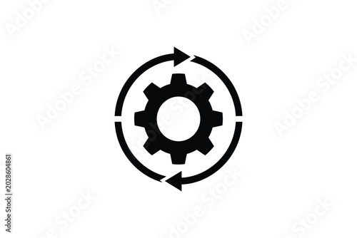 Obraz na płótnie Circular gear icon with rotating arrows representing process automation and cont