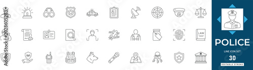 Fotografía Police line icon set featuring law enforcement, security, protection, officer, investigation, arrest, and justice