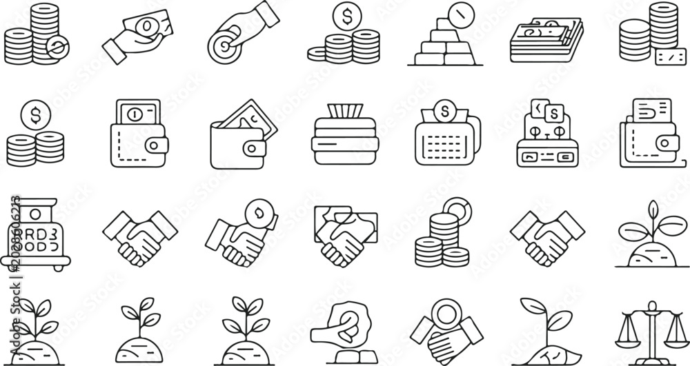 Fototapeta premium Collection of flat design financial and business icons isolated on transparent background