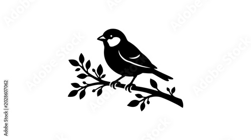 Tableau sur toile Black bird sitting on branch.