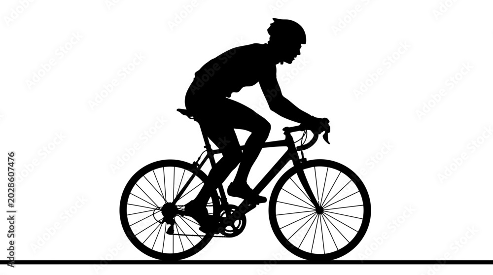 Fototapeta premium Man Riding a Bicycle Silhouette Profile.