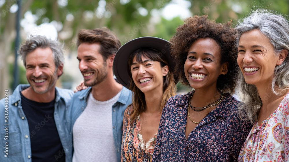 Obraz premium Group of diverse adults smiling together in outdoor park