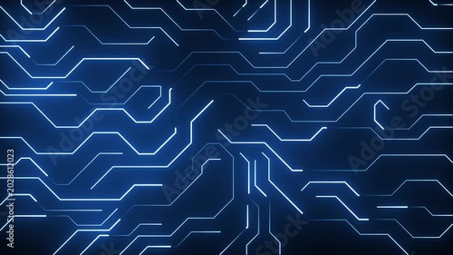 Abstract Digital Circuit Board Pattern: A vibrant blue digital circuit board pattern with glowing lines forms an intricate network, evoking a sense of advanced technology and connectivity.