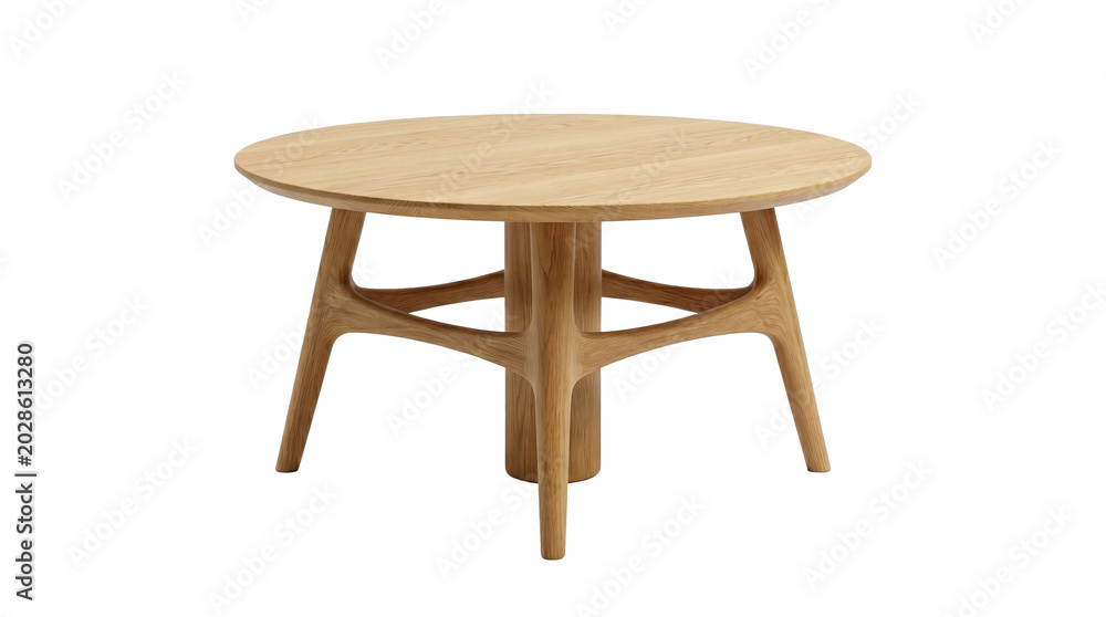 Fototapeta premium Small round wooden table isolated on transparent background