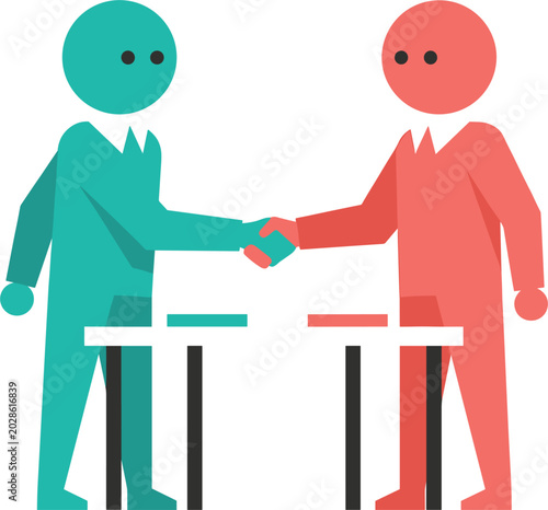 Stylized business figures shaking hands, representing successful partnership and agreement in a professional context. Ideal for corporate branding and teamwork
