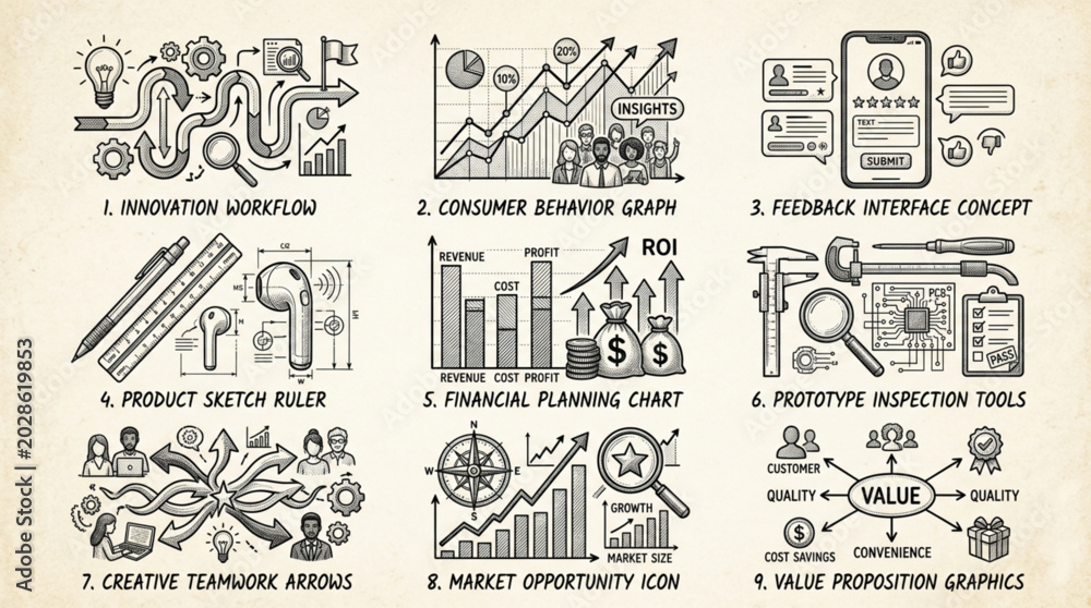Obraz premium Business Strategy Concepts Hand Drawn Illustrations Collection.