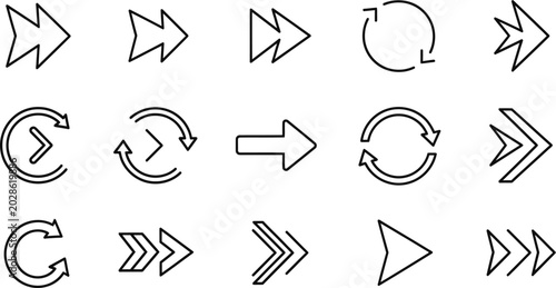 Tableau sur toile Collection of black line art arrow icons and circular rotation symbols for user