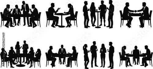 Business people silhouettes set vector illustration isolated on white background for corporate meeting and teamwork design
