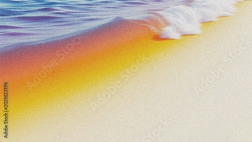 Vibrant ocean wave illustration, colorful beach scene, serene summer vacation, tranquil coastal landscape, abstract water texture 4K grainy texture Background