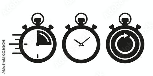 Stopwatch icons with speed lines clock showing progress and repeat cycle symbol for time efficiency.