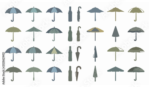 Photos Modern Umbrella Vector Set with Portable Collapsible Rain and Sun Protection Acc
