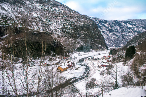 Village cut by a river in Norway