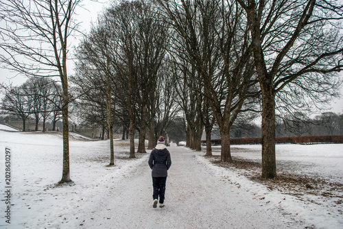 Lonely walk in the snow