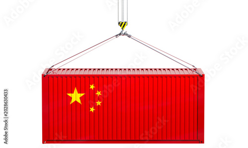 Tableau sur toile China flag shipping container 3d isolated