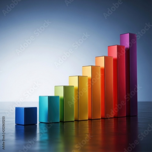 Colorful bars rising, indicating growth