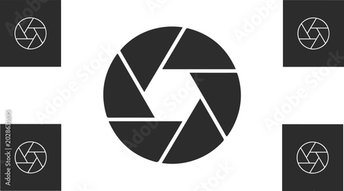 Slika na platnu Lens aperture diaphragm graphic element collection isolated on contrast background containing circular camera focus shutter speed control and studio photography symbols