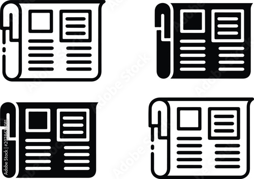 Cuadro en lienzo Gazette article print publication line illustration collection isolated on white background containing newsletter media layout report and breaking news symbols